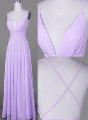 Lavender Chiffon Cross Back V Neckline Prom Gowns Chiffon Fashion Junior Prom Dress