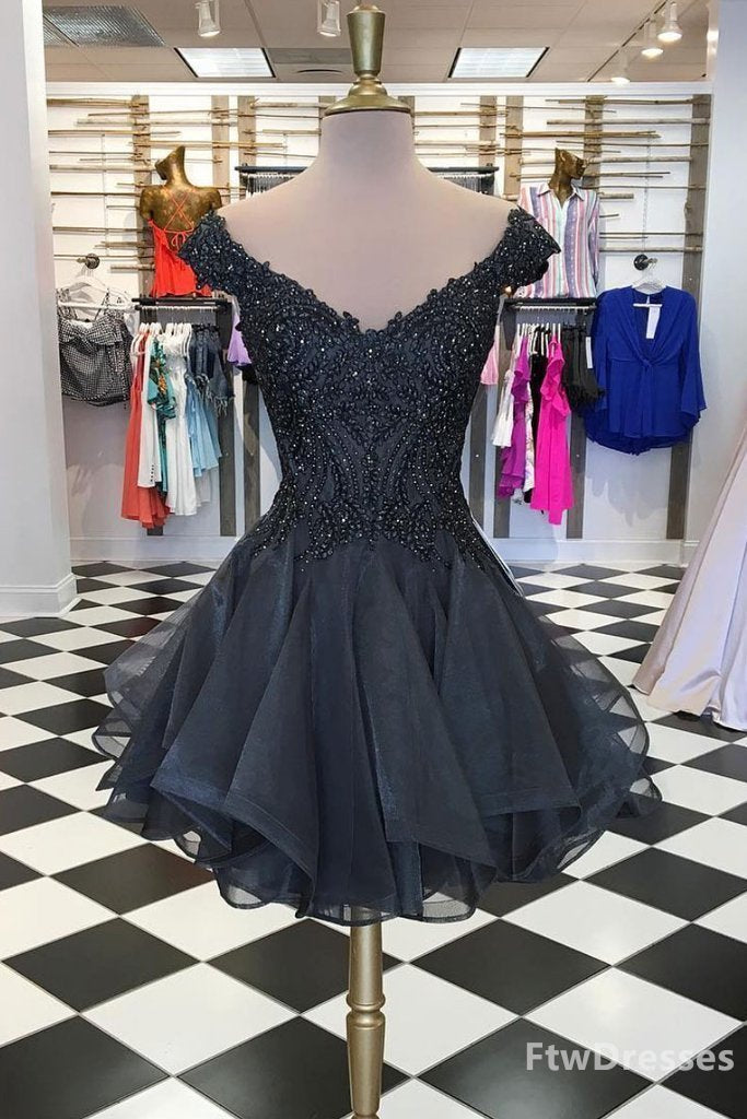 black v neck tulle beads short prom dress black homecoming dress