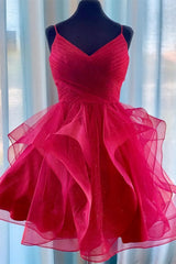 Princess Red with Ruffles Short 2023 Homecoming Dresses