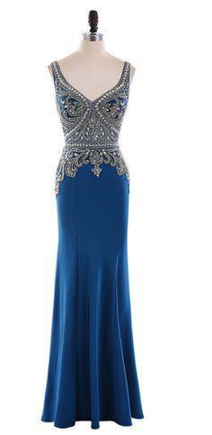 long mermaid evening gown with luxurious beaded crystal v neck strapless gown