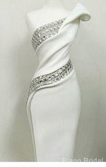 Glam White Dress With Diamonds Floor Length Prom Dress