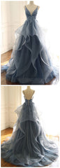 Tulle Lace Long Blue Prom Vestidos