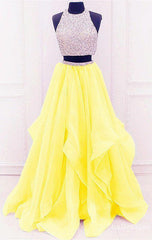 yellow prom dresses two piece prom dresses Tow pieces prom dresses sparkle prom dresses