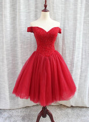 Gorgeous Sparkle Beaded Off Shoulder Red Formal Dress, Red Homecoming Dresses