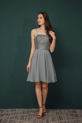 Short A-line Strapless Strapleded Chiffon Homecoming Dresses