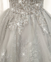 Gray Sweetheart Lace Tulle Short Prom Dress Gray Homecoming Dress