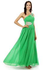 Sizry -ul verde cu un umăr cu rochii de domnișoară de onoare de cristal
