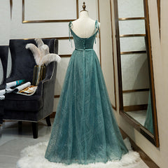 Green Straps V-neckline Floor Length Party Dress, Simple Junior Prom Dresses