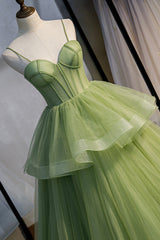 Green Sweetheart Tulle Long Prom Dress, A-Line Evening Graduation Dress