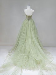 Green Tulle Long Prom Dress,  A-Line Green Formal Long Evening Dress