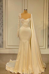 Ivory One Shoulder Asymmetric Prom Dress with Ruffles