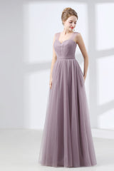 Lavender A-Line Sweetheart Floor-Length Tulle Pleated Bridesmaid Dresses