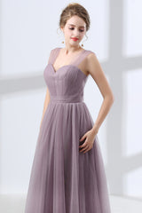 Lavender A-Line Sweetheart Floor-Length Tulle Pleated Bridesmaid Dresses