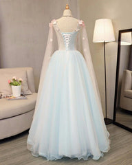 Light Blue Long Formal Dress Party Dresses, Unique Blue Prom Dress Gown