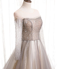 Light Champagne Long Prom Dress, A line Sequin Formal Evening Party Dress