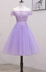 Light Purple Lace And Tulle Off The Shoulder Homecoming Dress