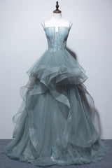 New Arrival Spaghetti Straps Tulle Long Formal Prom Dress, Charming Evening Party Dress