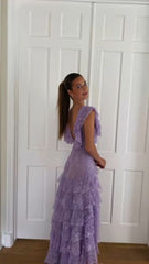 Lilac Lace Long prom dress Evening Gown Party Dress
