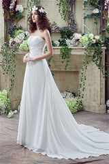 Longue chérie robes de mariée en mousseline de soie blanche en ligne avec fente