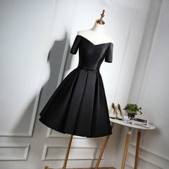 Lovely Black Satin Short Prom Dress, Black Party Dress