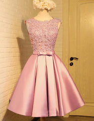 Lovely Pink Satin and Lace Homecoming Dress, Lovely Formal Dress