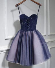 Lovely Purple-Blue Knee Length Flowers Sweetheart Homecoming Dress, Short Prom Dress