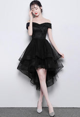 Lovely Simple Black High Low New Homecoming Dress , Party Dresses
