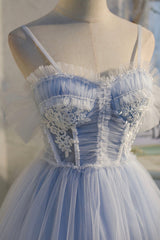 Lovely Tulle Spaghetti Strap Short Prom Dresses, A-Line Lace Homecoming Dresses
