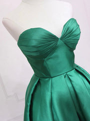 Green Satin High Low Party Dresses, Strapless Green Homecoming Dresses