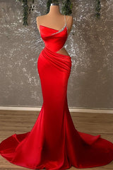 Copy of Black And Red Mermaid Straps Long Evening Dress, Long Prom Dress With Leg Slit