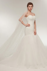 Mermaid Sweetheart White Tulle Wedding Dresses with Appliques