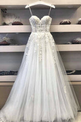 Modest Long A Line Sweetheart Lace Tulle Wedding Dress