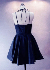 Navy Blue Short Straps Satin Homecoming Dresses, Lovely Simple Prom Dress