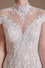 Lace Beading around Neck Wedding Dresses
