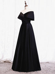 Off the Shoulder Black Long Prom Dresses, Black Off Shoulder Formal Evening Dresses