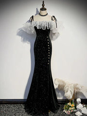 Off the Shoulder Shiny Black Mermaid Prom Dresses, Shiny Black Long Formal Dresses