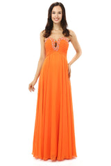 Orange Chiffon Cut Out Sweetheart With Pleats Bridesmaid Dresses