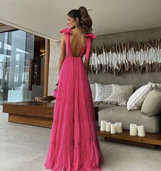 Pink Backless Prom Dress, Evening Dress