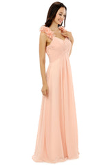 Pink Chiffon Halter Backless With Pleats Bridesmaid Dresses