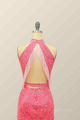 Pink Sheath Halter Sequin-Embroidered Cut-Out Mini Homecoming Dress