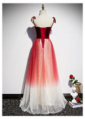 Pretty Red Tulle with Sequins Long Party Gown, Red Formal Dress