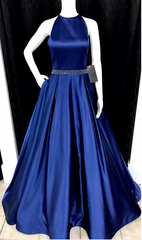 2023 Newly A-Line/Princess Satin Royal Blue Prom Dresses