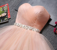 Strapless Blush Pink Tulle Short With Sash Sweet 16 Cute Prom Dresses