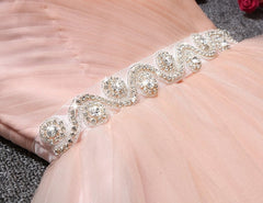Strapless Blush Pink Tulle Short With Sash Sweet 16 Cute Prom Dresses