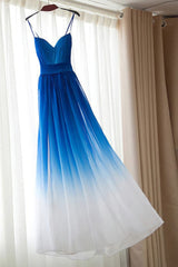 Spaghetti Strap Royal Blue Ombre Long Chiffon Royal Blue Ombre A Line Sweetheart Prom Dresses