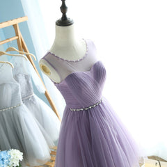 Elegant A Line Round Neck Purple Tulle Short Prom Dresses