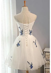 Cheap A Line Short White Tulle Sleeveless Summer For Girls Prom Dresses