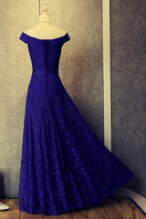 Royal Blue Lace Long Off Shoulder Prom Dresses