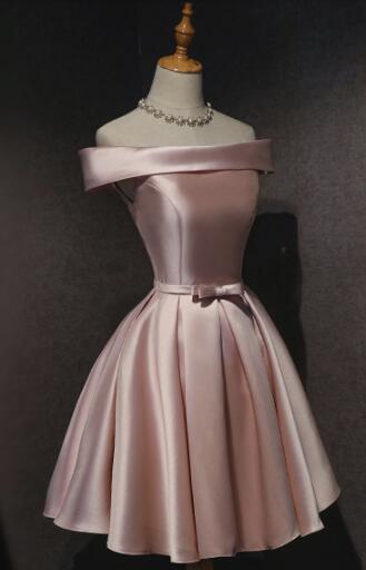 Pink Satin Off Shoulder Cute 2024 Pink Homecoming Dresses