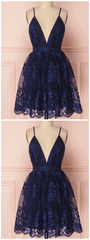 Navy Blue with Appliques Homecoming Dresses